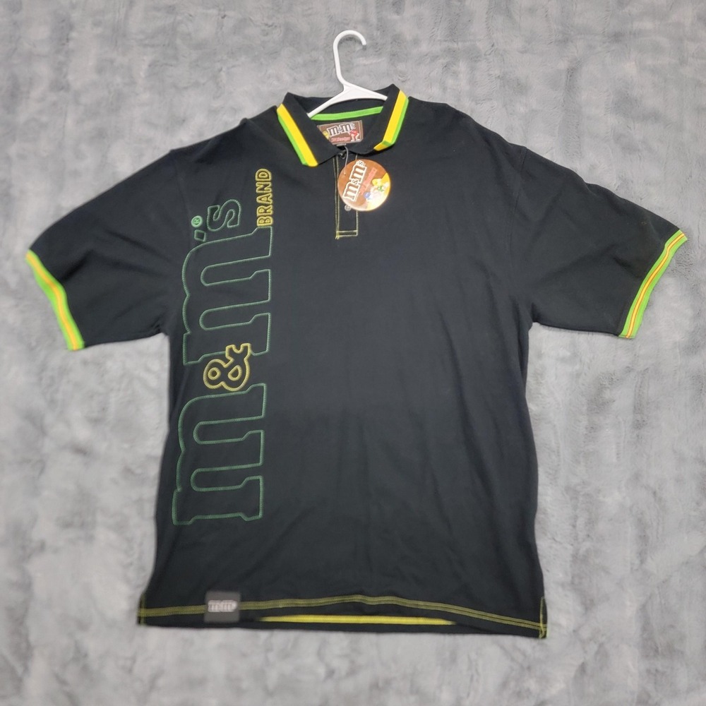 JH Design M&M's Polo Shirt Mens 2XL Black Multicolor Candy Graphic Tee